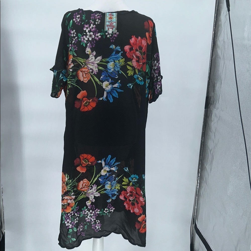 Johnny Was Black Dress with Multicolor Floral Georgette Dress, Size M - Picture 8 of 11